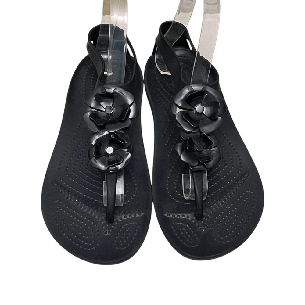 Crocs Serena Embellish Flip Black Floral Thong Sandals Comfort Women's 8 - Picture 2 of 12